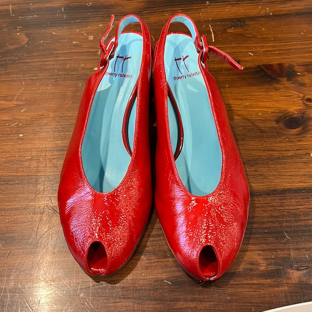 Red wedge Italian leather shoe Thierry rabotin